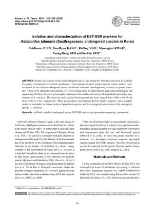 Isolation and Characterization of EST-SSR Markers for Astilboides Tabularis (Saxifragaceae), Endangered Species in Korea