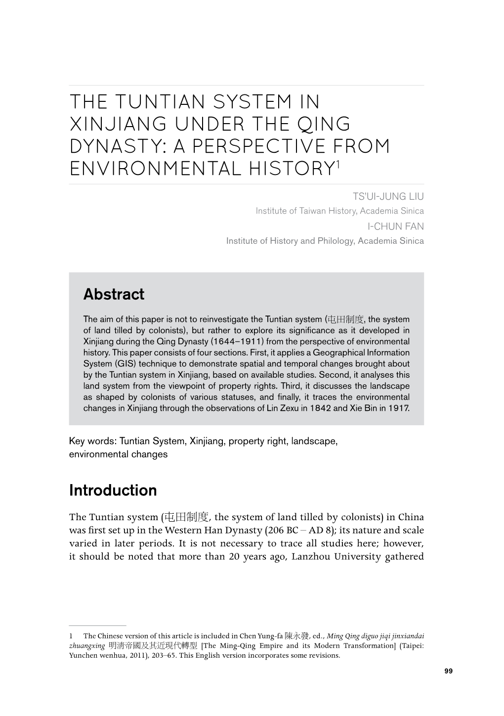 The Tuntian System in Xinjiang Under the Qing Dynasty: a Perspective from Environmental History1