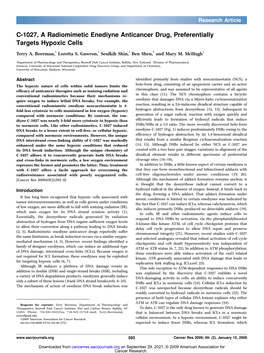 C-1027, a Radiomimetic Enediyne Anticancer Drug, Preferentially Targets Hypoxic Cells