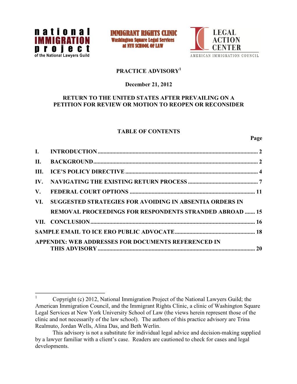 Return to the United States After Prevailing on a Petition for Review Or Motion to Reopen Or Reconsider