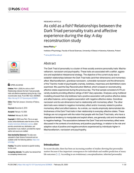 Relationships Between the Dark Triad Personality Traits and Affective Experience During the Day: a Day Reconstruction Study