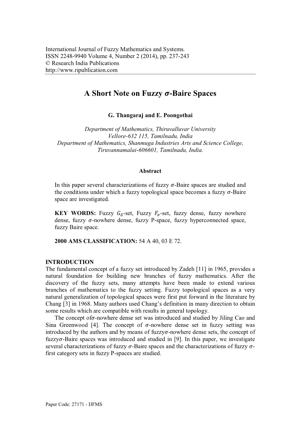 A Short Note on Fuzzy -Baire Spaces