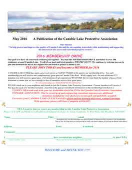 May 2016 a Publication of the Canobie Lake Protective Association