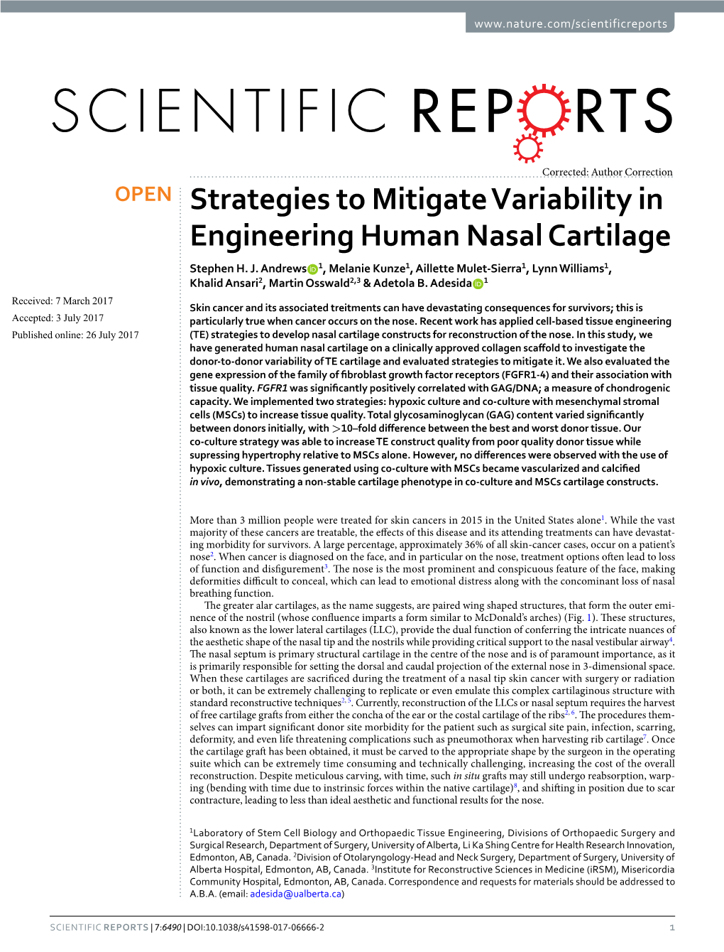 Strategies to Mitigate Variability in Engineering Human Nasal Cartilage Stephen H