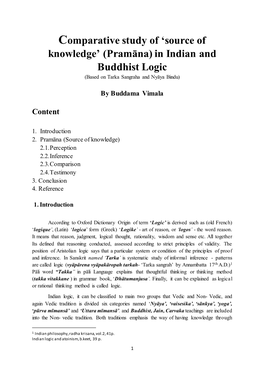 Pramāna) in Indian and Buddhist Logic (Based on Tarka Sangraha and Nyāya Bindu