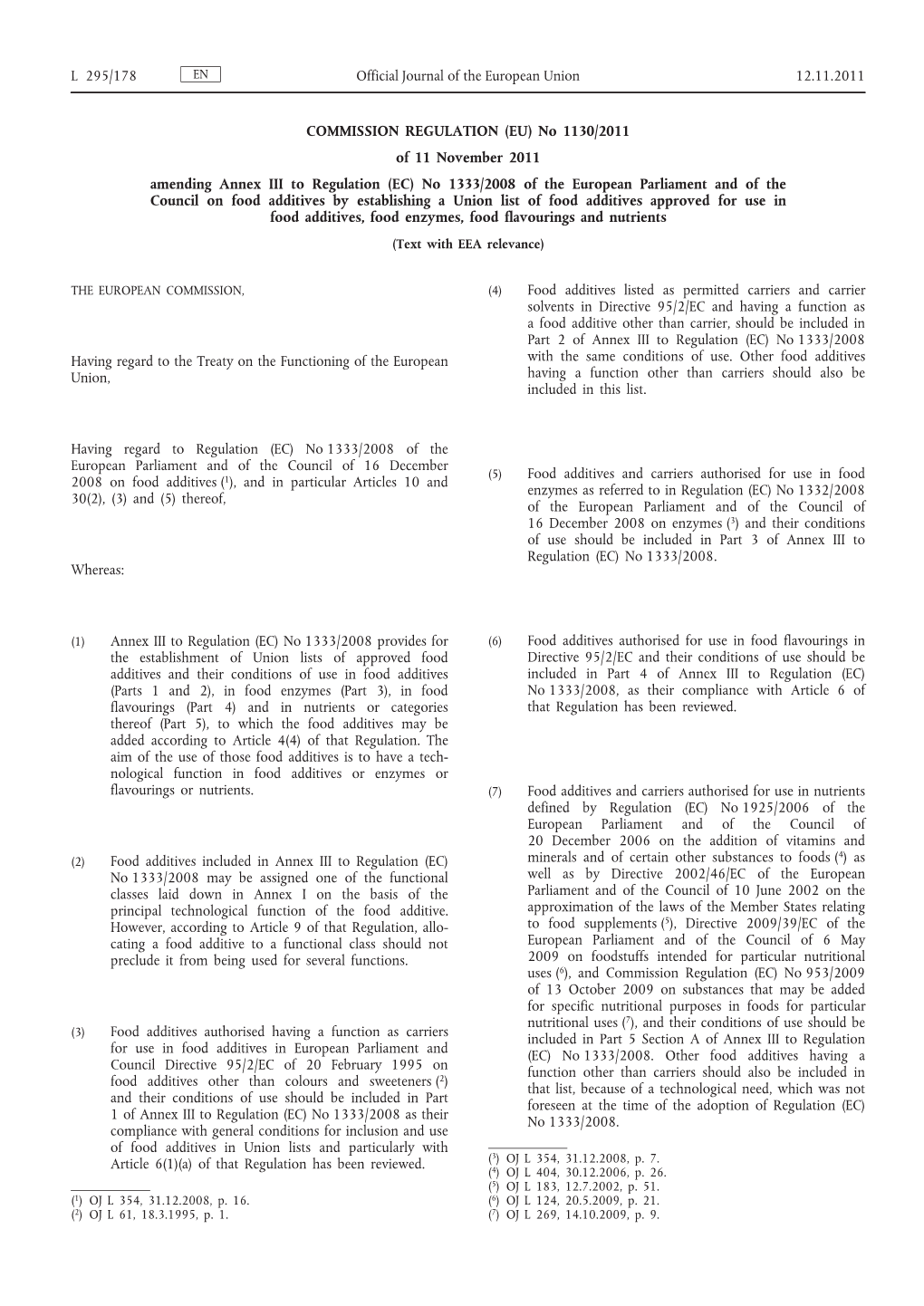 EU) No 1130/2011 Amending Annex III to Regulation (EC