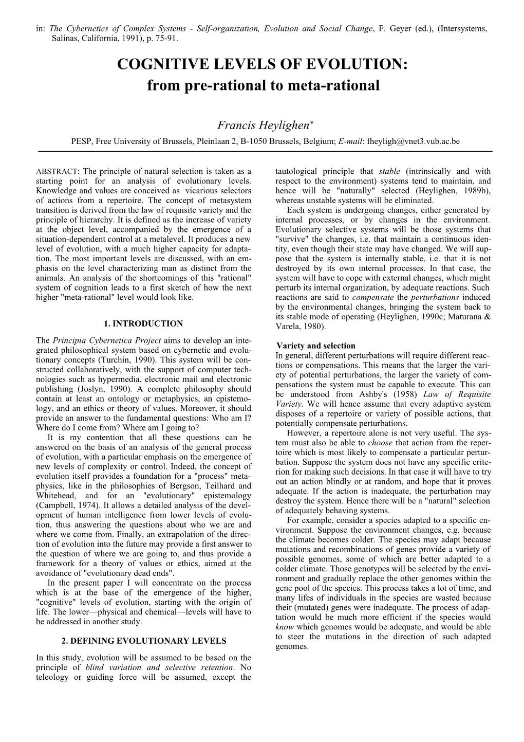 COGNITIVE LEVELS of EVOLUTION: from Pre-Rational to Meta-Rational