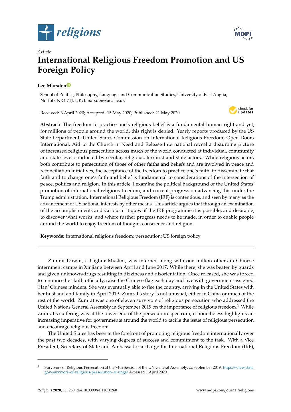 International Religious Freedom Promotion and US Foreign Policy