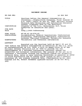 ABSTRACT Reported Are the Hearings Held on April 29 and 30, 1969 Before the General Subcommittee on Education of the U.S