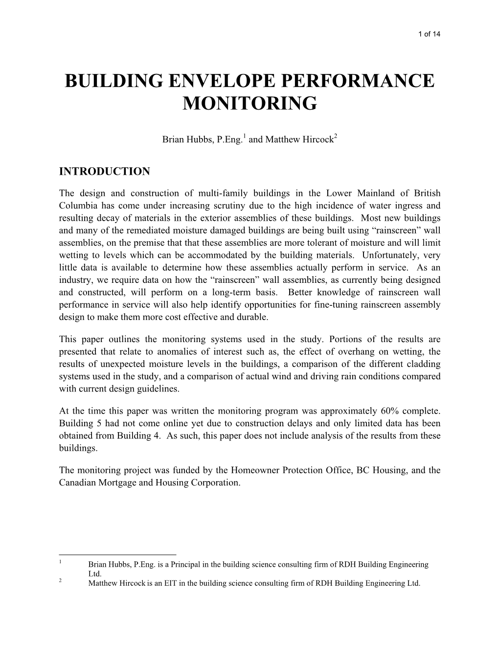 Building Envelope Performance Monitoring