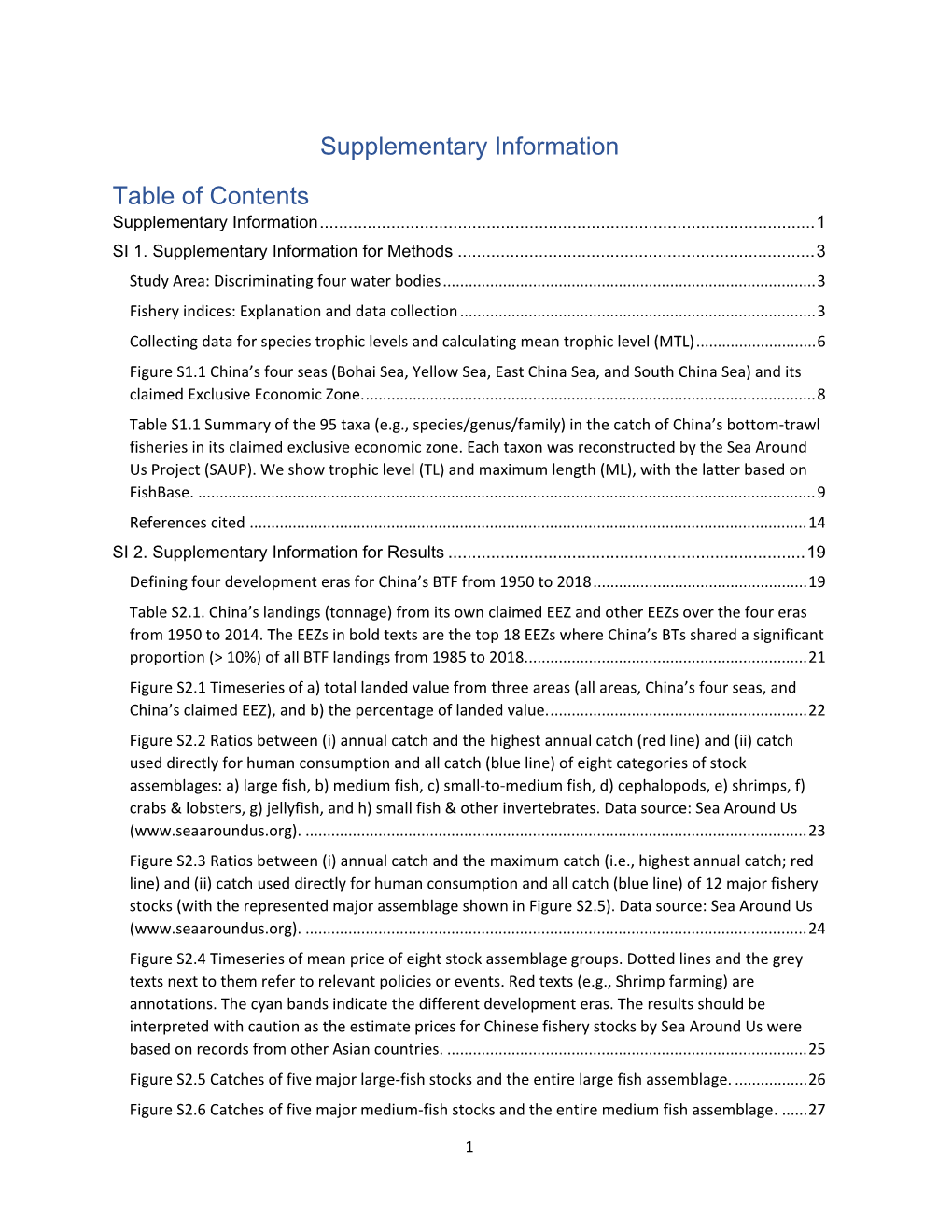 Supplementary Information Table of Contents Supplementary Information