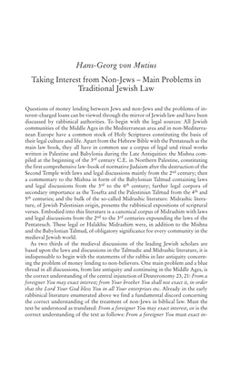 Hans-Georg Von Mutius Taking Interest from Non-Jews – Main Problems in Traditional Jewish Law