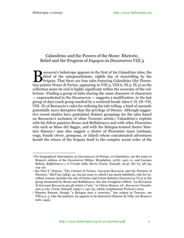 Calandrino and the Powers of the Stone: Rhetoric, Belief and the Progress of Ingegno in Decameron VIII.3