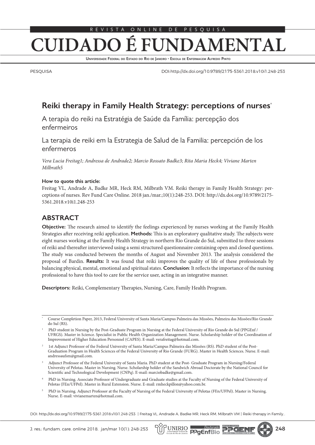 Reiki Therapy in Family Health Strategy