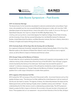 Bale Boone Symposium – Past Events