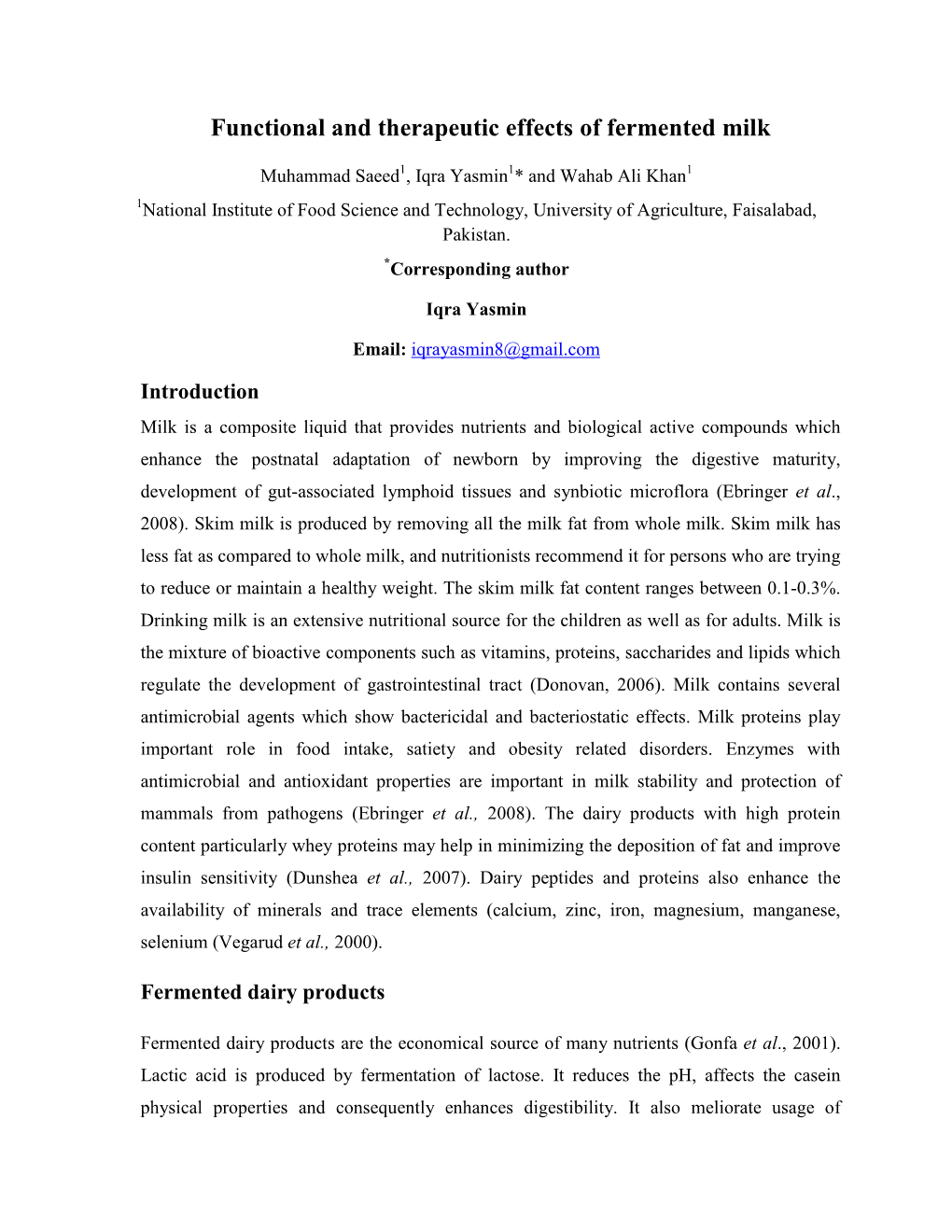 Functional and Therapeutic Effects of Fermented Milk