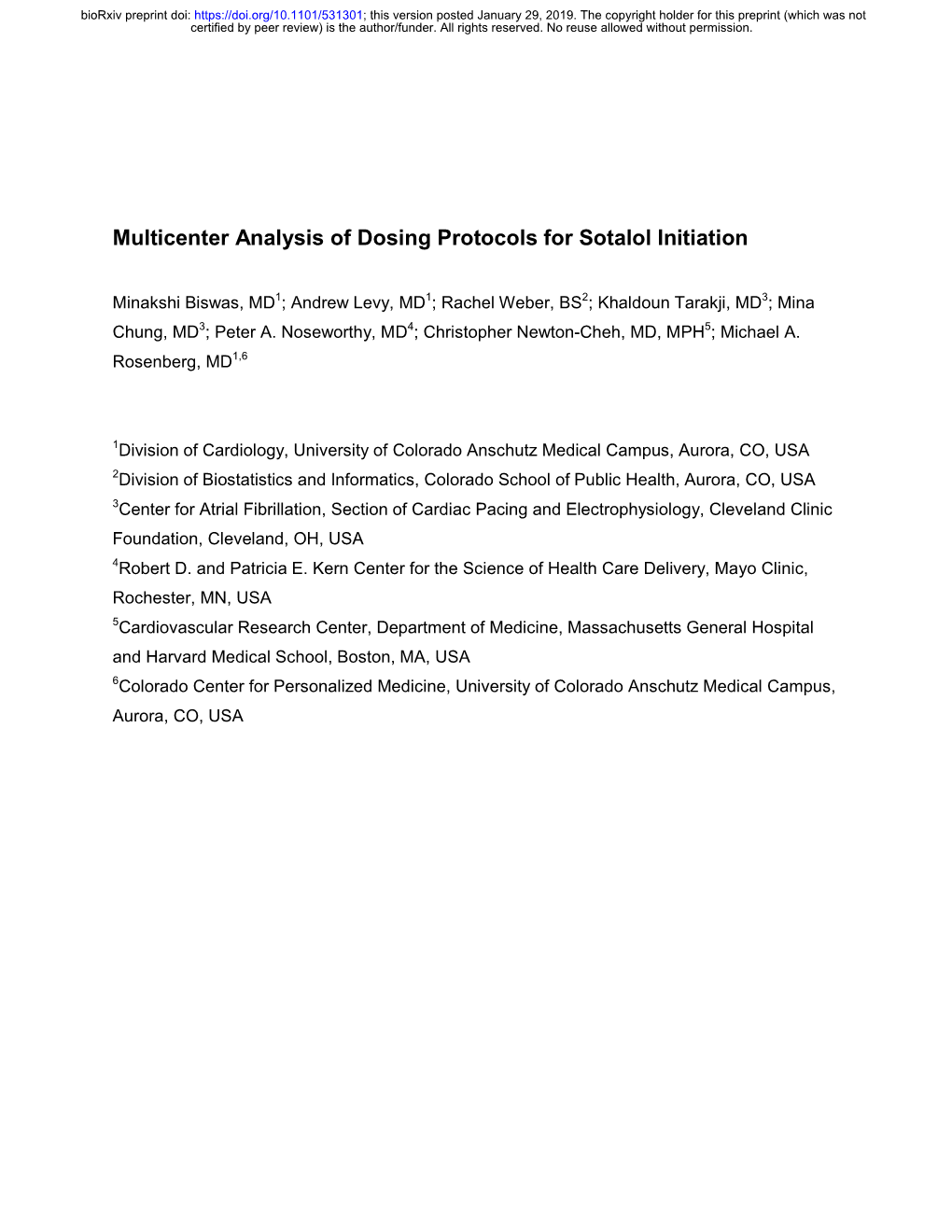 Multicenter Analysis of Dosing Protocols for Sotalol Initiation