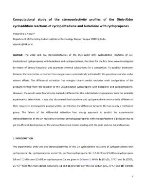 Computational Study of the Stereoselectivity Profiles of the Diels-Alder Cycloaddition Reactions of Cyclopentadiene and Butadiene with Cyclopropenes