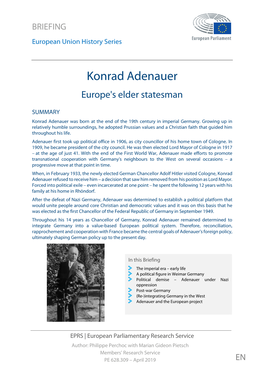 Konrad Adenauer, Europe's Elder Statesman