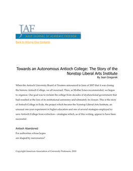 Towards an Autonomous Antioch College: the Story of the Nonstop Liberal Arts Institute by Jean Gregorek