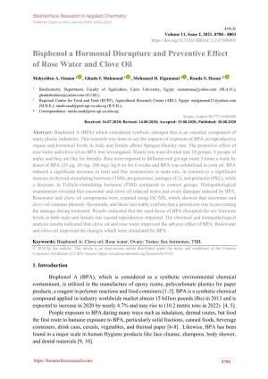 Bisphenol a Hormonal Disrupture and Preventive Effect of Rose Water and Clove Oil