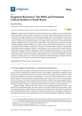 Exegetical Resistance: the Bible and Protestant Critical Insiders in South Korea
