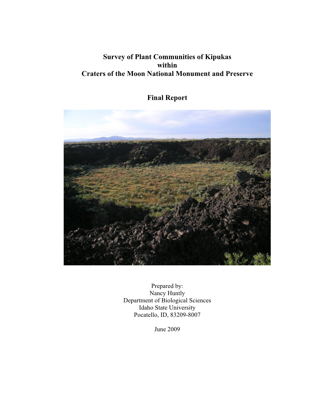 Survey of Plant Communities of Kipukas Within Craters of the Moon National Monument and Preserve
