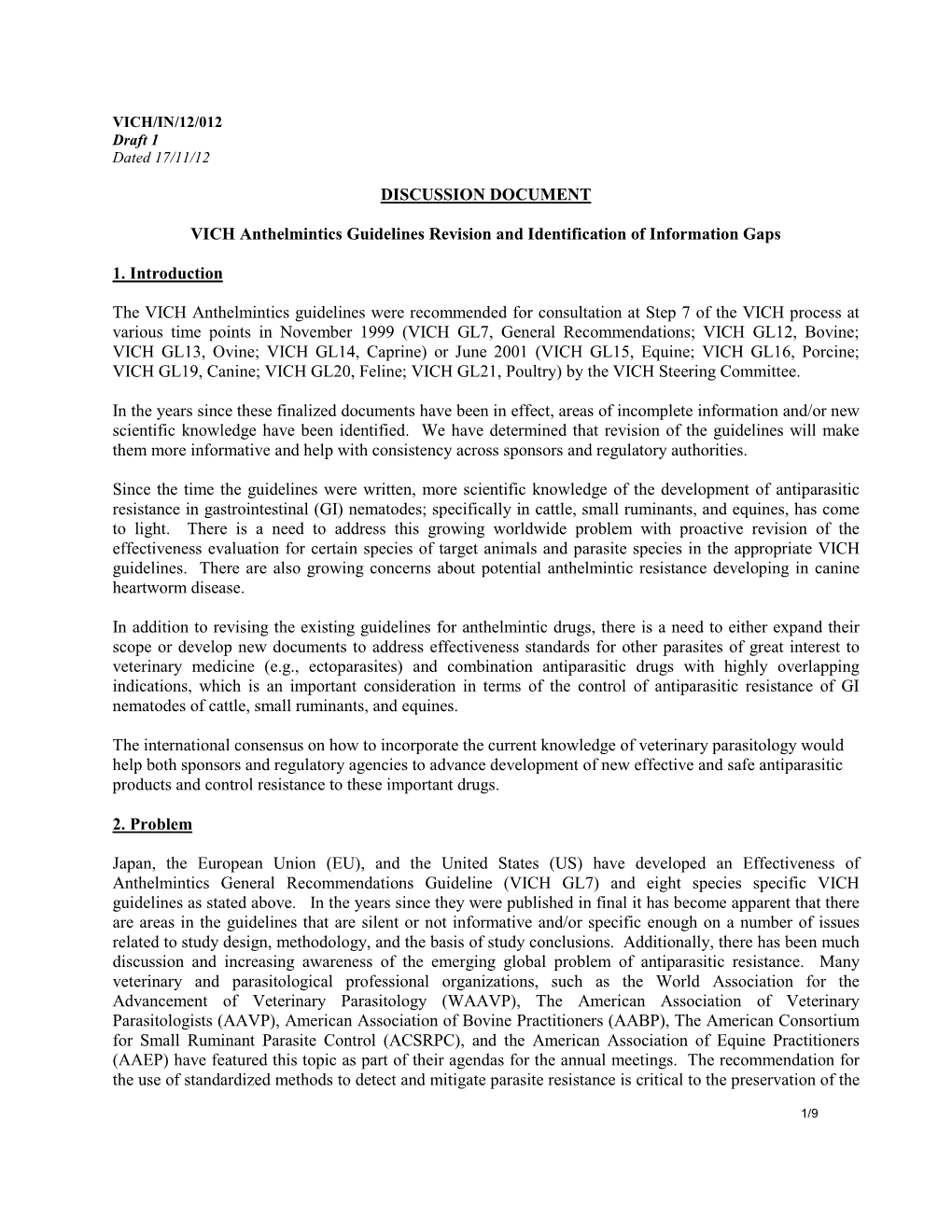 VICH Anthelmintics Guidelines Revision and Identification of Information Gaps