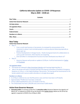 California Advocates Update on COVID- 19 Responses May 6, 2020 – 10:00 Am