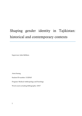 Shaping Gender Identity in Tajikistan: Historical and Contemporary Contexts