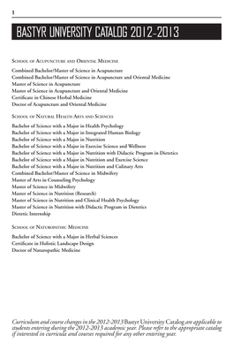 Bastyr University Catalog 2012-2013