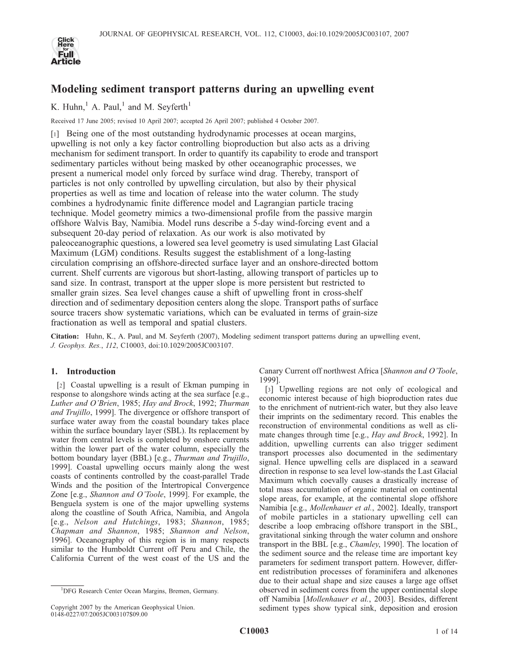 Modeling Sediment Transport Patterns During an Upwelling Event K