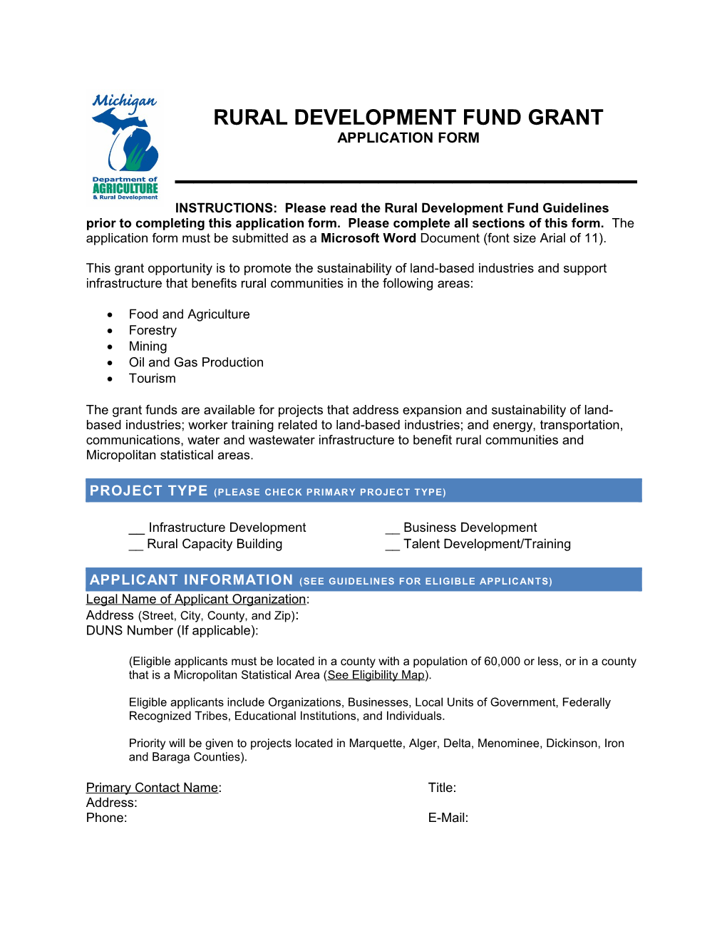 Rural Development Fund Grant