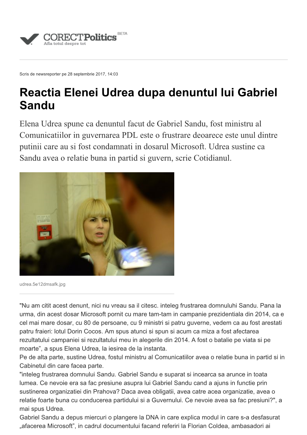 Reactia Elenei Udrea Dupa Denuntul Lui Gabriel Sandu