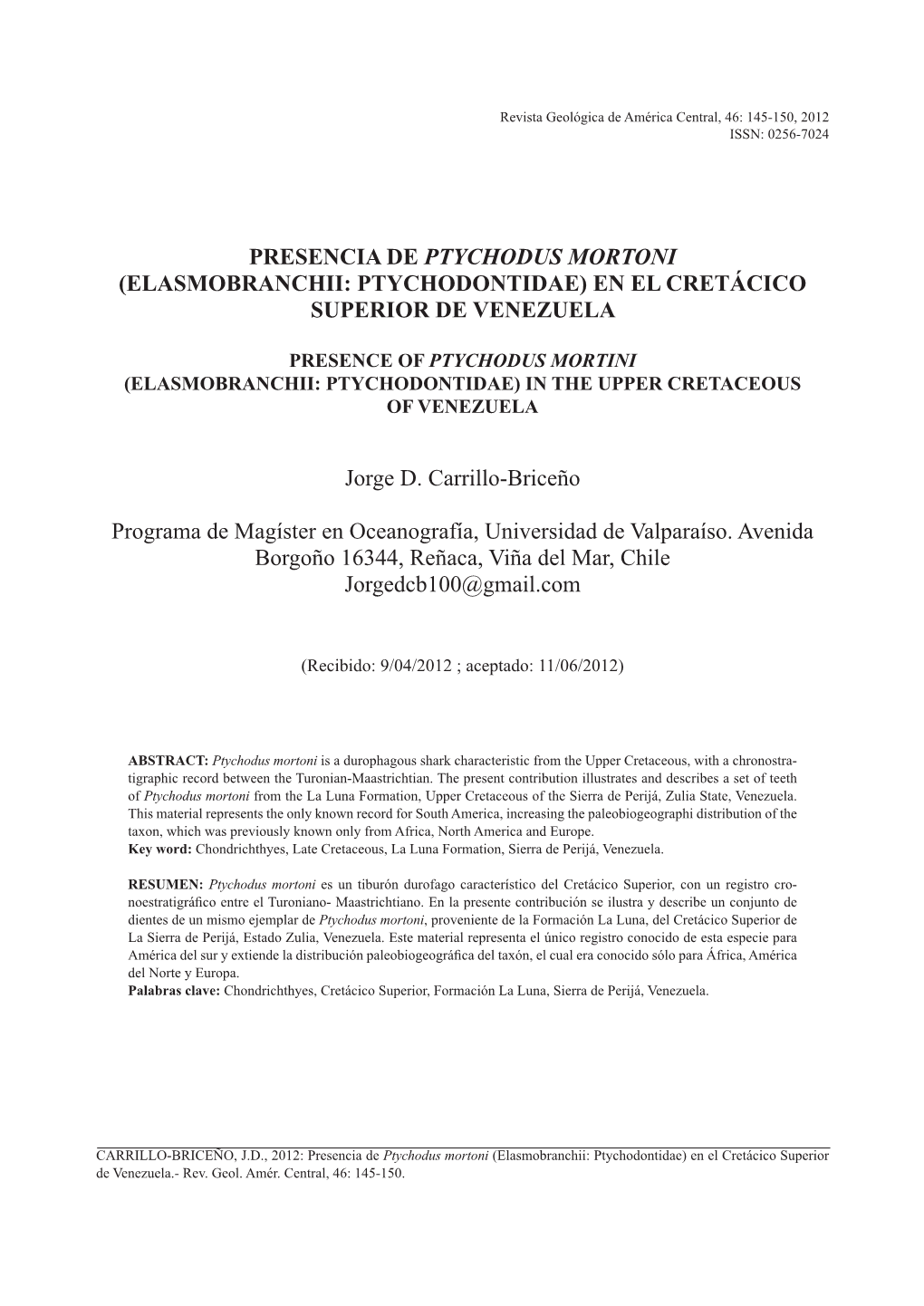 Presencia De Ptychodus Mortoni (Elasmobranchii: Ptychodontidae) En El Cretácico Superior De Venezuela