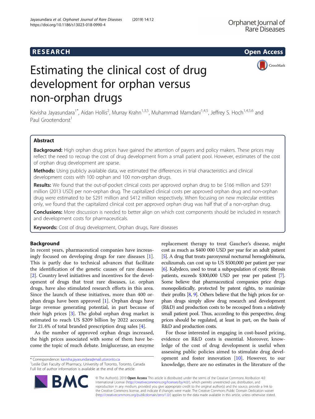 Estimating the Clinical Cost of Drug Development for Orphan Versus Non