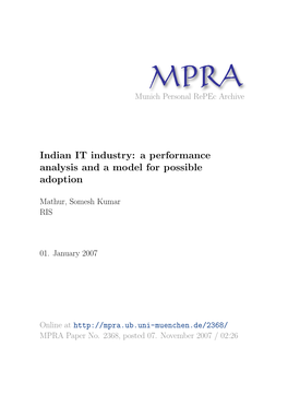 Indian IT Industry: a Performance Analysis and a Model for Possible Adoption