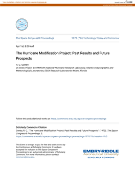 The Hurricane Modification Project: Past Results and Future Prospects