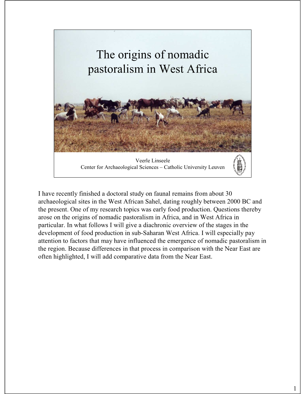 The Origins of Nomadic Pastoralism in West Africa