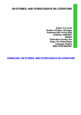 PDF Download on Stories: and Other Essays on Literature Ebook Free