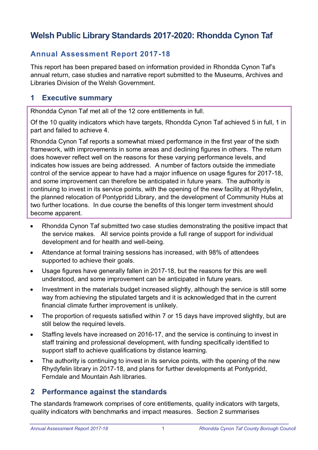 Rhondda Cynon Taff Assessment Report