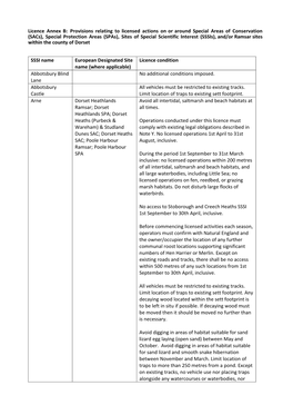 Licence Annex B: Provisions Relating to Licensed Actions on Or Around Special Areas of Conservation