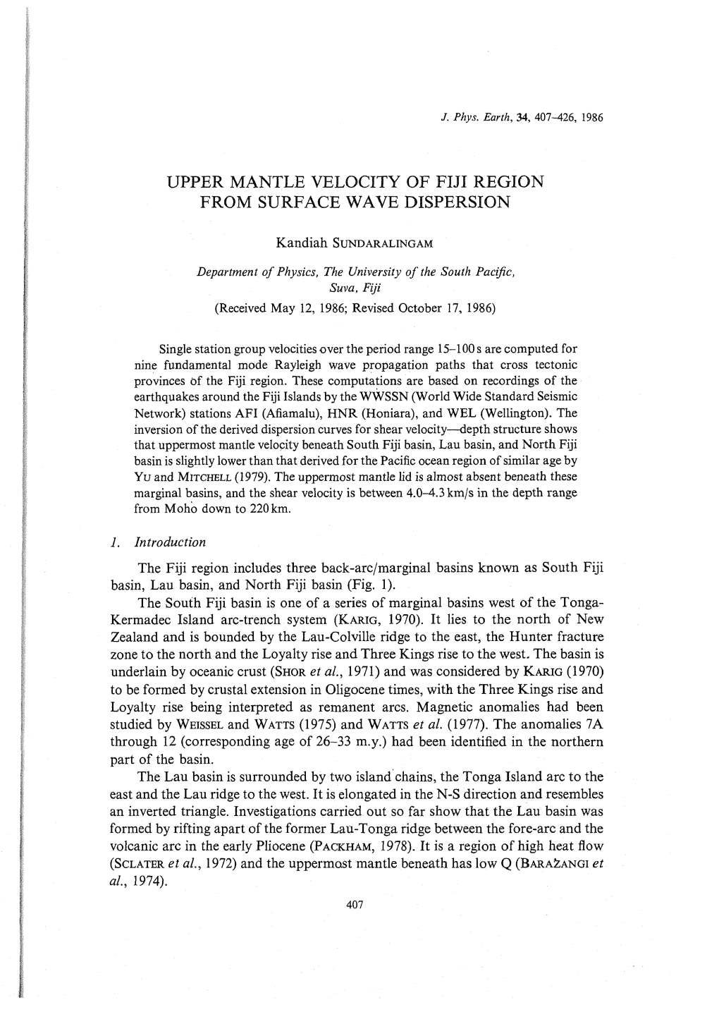 The Fiji Region Includes Three Back-Arc/Marginal Basins Known As South Fiji Basin, Lau Basin, and North Fiji Basin (Fig