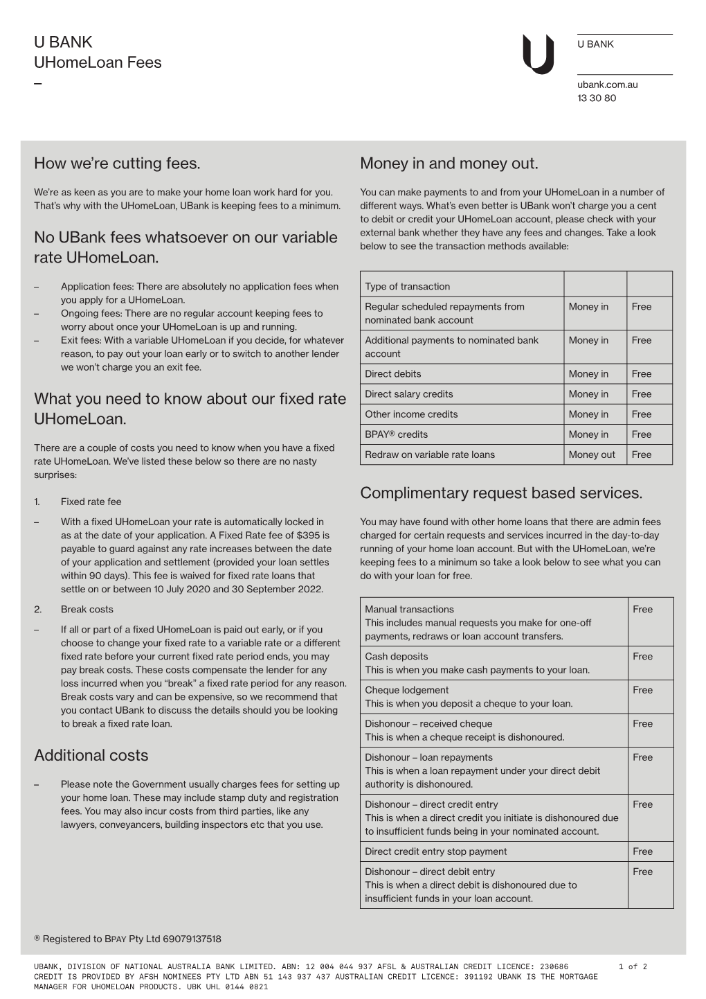 How We're Cutting Fees. No Ubank Fees Whatsoever on Our Variable Rate Uhomeloan. What You Need to Know About Our Fixed Rate UH