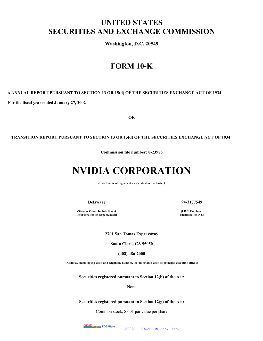 NVIDIA CORP/CA(Form: 10-K, Received