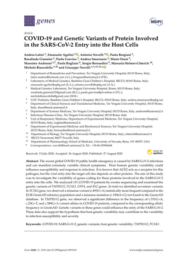 COVID-19 and Genetic Variants of Protein Involved in the SARS-Cov-2 Entry Into the Host Cells