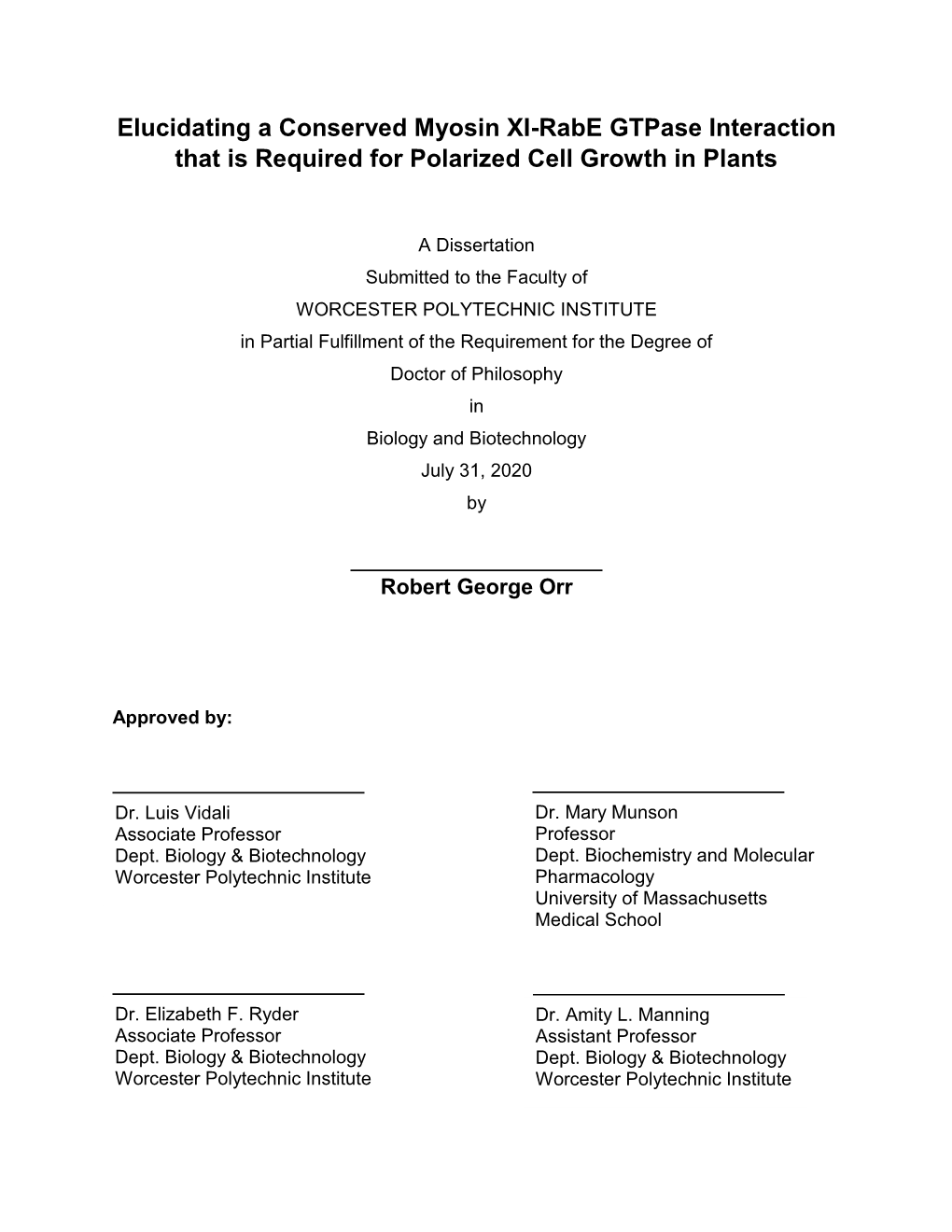 Elucidating a Conserved Myosin XI-Rabe Gtpase Interaction That Is Required for Polarized Cell Growth in Plants