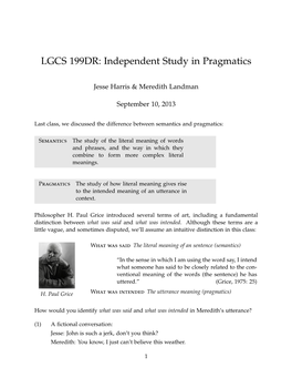 LGCS 199DR: Independent Study in Pragmatics