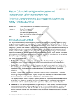 Historic Columbia River Highway Congestion and Transportation Safety Improvement Plan Technical Memorandum No