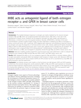 MIBE Acts As Antagonist Ligand of Both Estrogen Receptor a and GPER in Breast Cancer Cells